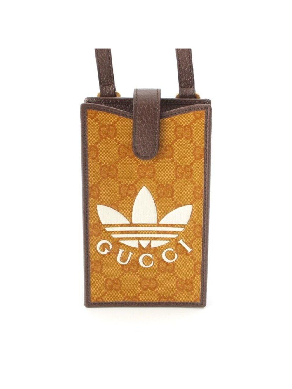 Gucci Adidas Leather Smartphone Phone Case GG Crystal Gold Shoulder Bag Beige